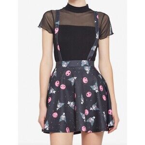 Hot Topic Kuromi Suspender Skirt With Pink Skulls Stars Print XS Whimsigoth NWT